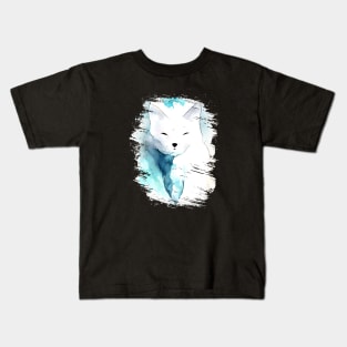 White Fox Wild Animal Nature Watercolor Art Painting Kids T-Shirt